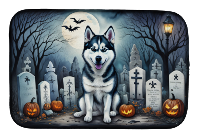 Spooky Halloween Dish Drying Mat (Dog Breed: Siberian Husky  2055, size: 14  x 21")