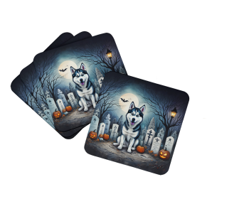 Spooky Halloween Foam Coasters (Dog Breed: Siberian Husky  2055, size: 3.5)