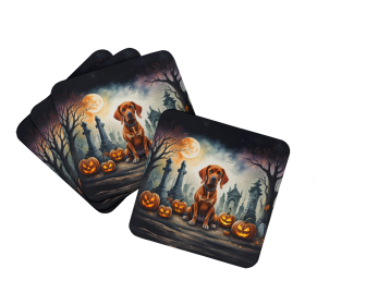 Spooky Halloween Foam Coasters (Dog Breed: Vizsla  2056, size: 3.5)