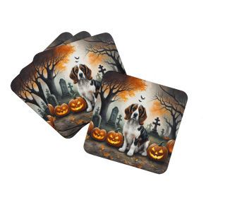 Spooky Halloween Foam Coasters (Dog Breed: Welsh Springer Spaniel  2057, size: 3.5)