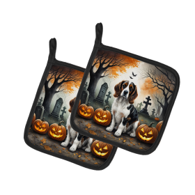 Spooky Halloween Pair of Pot Holders (Design: Welsh Springer Spaniel  2057, size: 7.5HX7.5W)