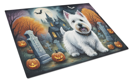 Spooky Halloween Glass Cutting Board (Dog Breed: West Highland White Terrier  2058, size: large)