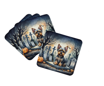 Spooky Halloween Foam Coasters (Dog Breed: Yorkshire Terrier  2061, size: 3.5)