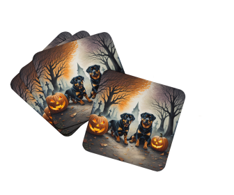 Spooky Halloween Foam Coasters (Dog Breed: Rottweiler  2062, size: 3.5)