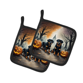 Spooky Halloween Pair of Pot Holders (Design: Rottweiler  2062, size: 7.5HX7.5W)
