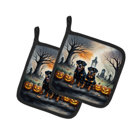Spooky Halloween Pair of Pot Holders (Design: Rottweiler  2063, size: 7.5HX7.5W)
