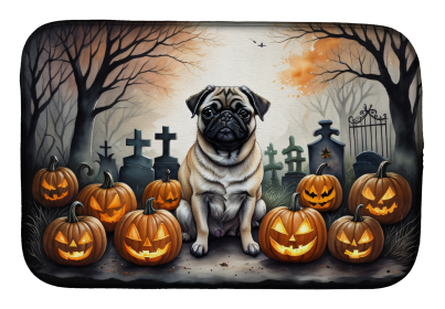 Spooky Halloween Dish Drying Mat (Dog Breed: Pug  2064, size: 14  x 21")
