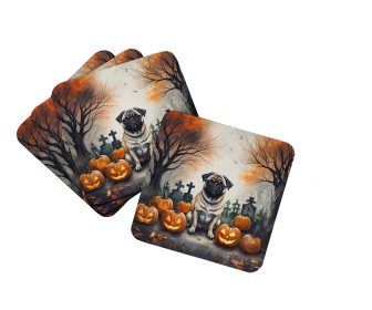 Spooky Halloween Foam Coasters (Dog Breed: Pug  2064, size: 3.5)