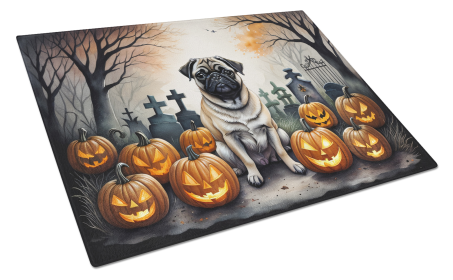 Spooky Halloween Glass Cutting Board (Dog Breed: Pug  2064, size: large)