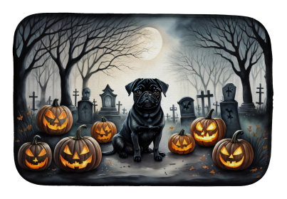 Spooky Halloween Dish Drying Mat (Dog Breed: Pug  2065, size: 14  x 21")