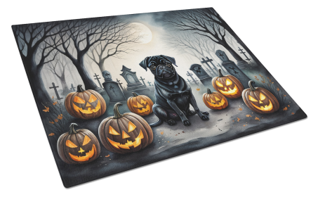 Spooky Halloween Glass Cutting Board (Dog Breed: Pug  2065, size: large)