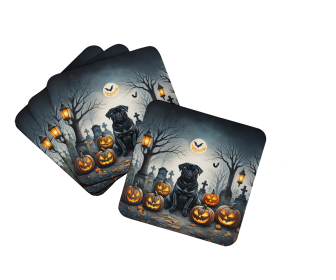 Spooky Halloween Foam Coasters (Dog Breed: Pug  2066, size: 3.5)