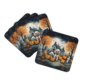 Spooky Halloween Foam Coasters (Dog Breed: Poodle  2067, size: 3.5)