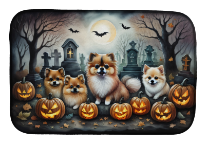 Spooky Halloween Dish Drying Mat (Dog Breed: Pomeranian  2068, size: 14  x 21")