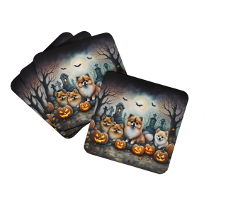 Spooky Halloween Foam Coasters (Dog Breed: Pomeranian  2068, size: 3.5)
