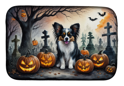 Spooky Halloween Dish Drying Mat (Dog Breed: Papillon  2069, size: 14  x 21")