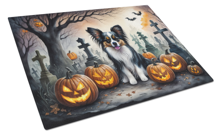 Spooky Halloween Glass Cutting Board (Dog Breed: Papillon  2069, size: large)