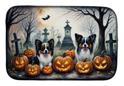 Spooky Halloween Dish Drying Mat (Dog Breed: Papillon  2070, size: 14  x 21")