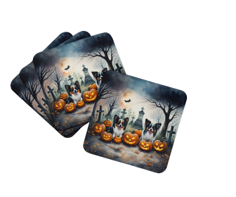 Spooky Halloween Foam Coasters (Dog Breed: Papillon  2070, size: 3.5)