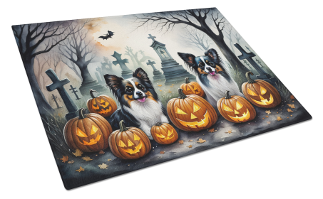 Spooky Halloween Glass Cutting Board (Dog Breed: Papillon  2070, size: large)