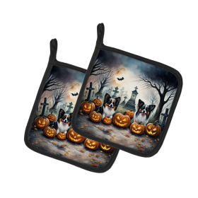 Spooky Halloween Pair of Pot Holders (Design: Papillon  2070, size: 7.5HX7.5W)