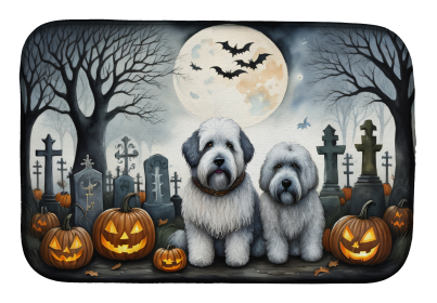 Spooky Halloween Dish Drying Mat (Dog Breed: Old English Sheepdog  2070, size: 14  x 21")