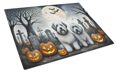 Spooky Halloween Glass Cutting Board (Dog Breed: Old English Sheepdog  2070, size: large)