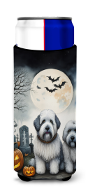 Spooky Halloween Hugger for Ultra Slim Cans (Dog Breed: Old English Sheepdog  2070, size: Slim Can)