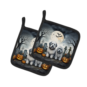 Spooky Halloween Pair of Pot Holders (Design: Old English Sheepdog  2070, size: 7.5HX7.5W)