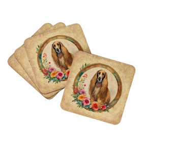 Frame of Flowers Foam Coasters (Dog Breed: Afghan Hound  2073, size: 3.5)