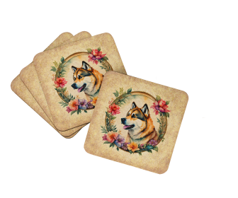 Frame of Flowers Foam Coasters (Dog Breed: Akita  2074, size: 3.5)