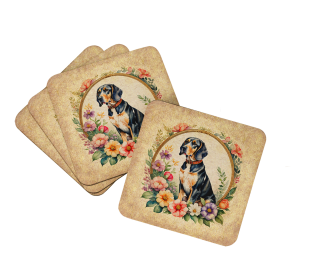 Frame of Flowers Foam Coasters (Dog Breed: American English Coonhound  2077, size: 3.5)