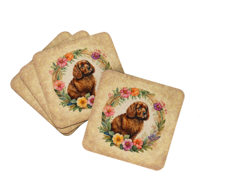 Frame of Flowers Foam Coasters (Dog Breed: American Water Spaniel  2081, size: 3.5)