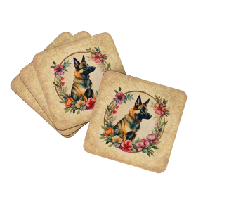 Frame of Flowers Foam Coasters (Dog Breed: Belgian Malinois  2090, size: 3.5)