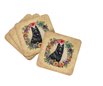 Frame of Flowers Foam Coasters (Dog Breed: Belgian Sheepdog  2091, size: 3.5)