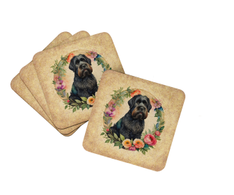 Frame of Flowers Foam Coasters (Dog Breed: Black Russian Terrier  2096, size: 3.5)