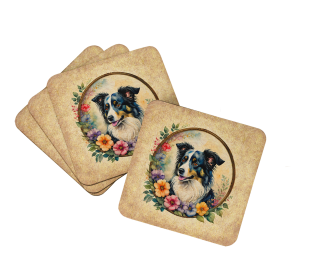 Frame of Flowers Foam Coasters (Dog Breed: Border Collie  2098, size: 3.5)