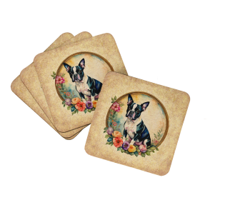 Frame of Flowers Foam Coasters (Dog Breed: Boston Terrier  2100, size: 3.5)