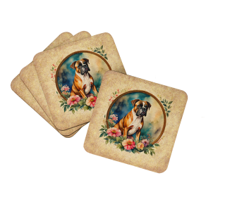 Frame of Flowers Foam Coasters (Dog Breed: Boxer  2101, size: 3.5)