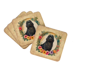 Frame of Flowers Foam Coasters (Dog Breed: Briard  2104, size: 3.5)
