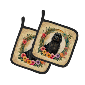 Frame of Flowers Pair of Pot Holders (Design: Briard  2104, size: 7.5HX7.5W)