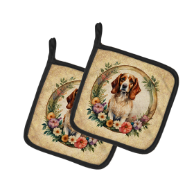 Frame of Flowers Pair of Pot Holders (Design: Brittany  2105, size: 7.5HX7.5W)