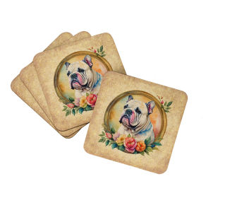Frame of Flowers Foam Coasters (Dog Breed: Bulldog, English 2107, size: 3.5)