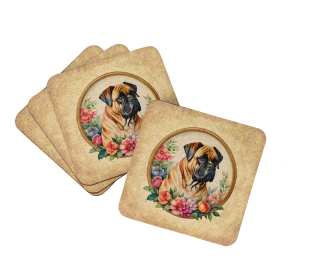 Frame of Flowers Foam Coasters (Dog Breed: Bullmastiff 2110, size: 3.5)