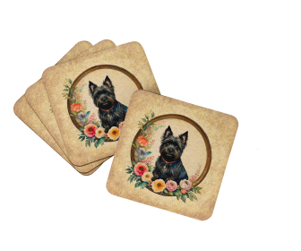Frame of Flowers Foam Coasters (Dog Breed: Cairn Terrier 2111, size: 3.5)