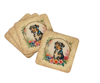 Frame of Flowers Foam Coasters (Dog Breed: Catahoula Leopard Dog 2112, size: 3.5)