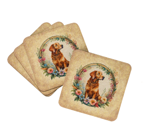Frame of Flowers Foam Coasters (Dog Breed: Chesapeake Bay Retriever 2114, size: 3.5)