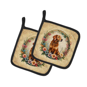 Frame of Flowers Pair of Pot Holders (Design: Chesapeake Bay Retriever 2114, size: 7.5HX7.5W)