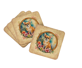 Frame of Flowers Foam Coasters (Dog Breed: Chihuahua 2115, size: 3.5)