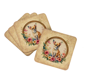 Frame of Flowers Foam Coasters (Dog Breed: Chihuahua 2117, size: 3.5)